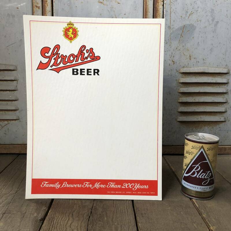 即決⑨ Stroh's Beer ビンテージ ビール デッドストック ストアディスプレイ カードボード 販促用 パネル 看板 バー アドバタイジング