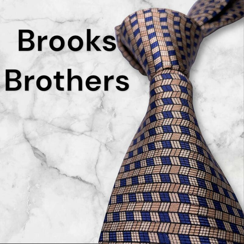 563.Brooks Brothers ブルックスブラザーズ　ネクタイ　チェック　総柄　肉厚　ベージュ