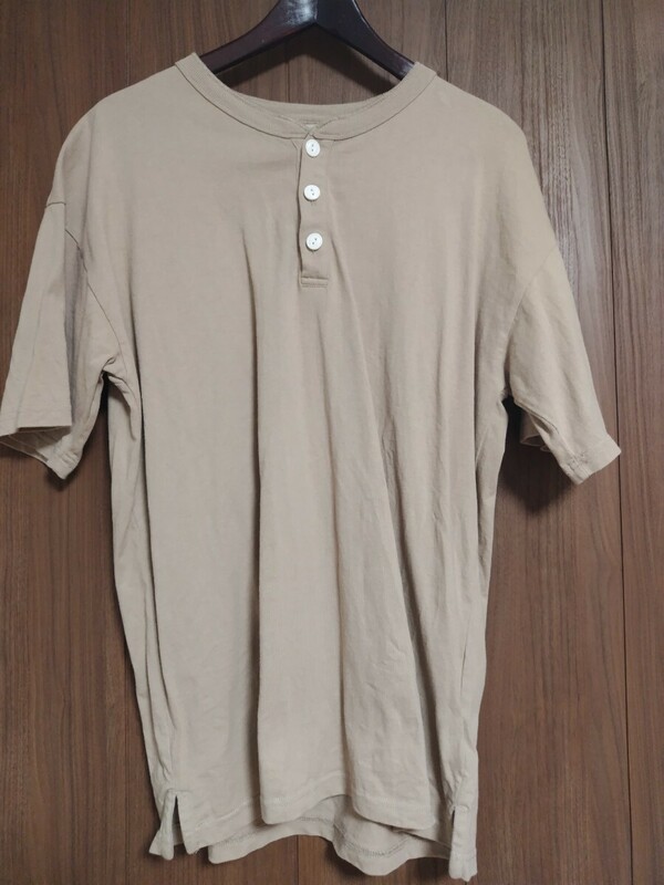 ★goodwear グッドウェア ボタンシャツ 半袖シャツ USコットン サイズ L ワークシャツ ヘンリーネック ベージュ