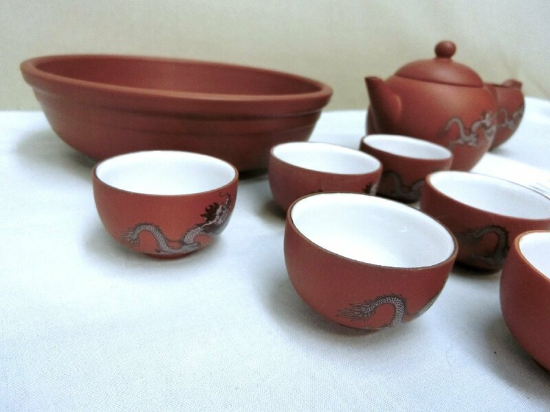 古董古玩！【茶器セット　急須　湯飲み　湯冷まし 　キレイ　中国 ・NN・茶器　茶道具 】◆朱泥　朱砂　壷　鉄瓶　薬缶 茶碗※円安！買得