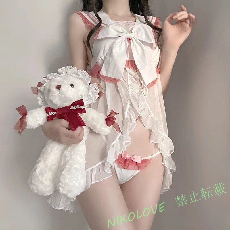 新品超セクシー 誘惑悩殺 シースルー 学生服風【トップス スカート ショーツセット】制服 ミニスカート ナイトウェア コスプレ衣装 LC036