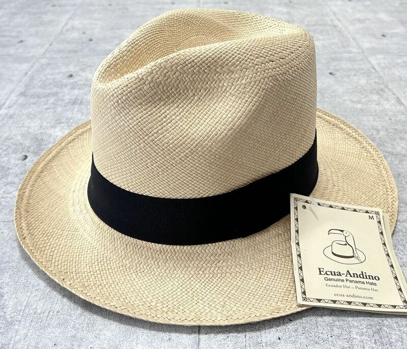 新品 Ecua-Andino 中折れ ハット ハンドメイド エクアアンディーノ　　帽子 パナマハット HAT 天然素材 ブラックリボン 玉9819