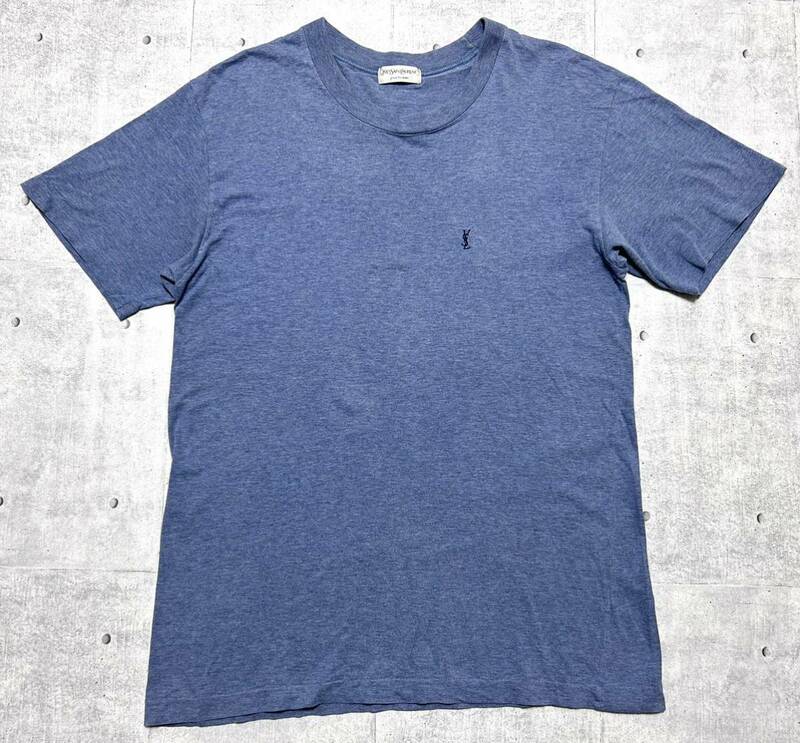 90s イヴサンローラン プールオム ワンポイント Tシャツ クルーネック　　YSL 刺繍ロゴ Yves Saint Laurent Pour Homme 柳8002