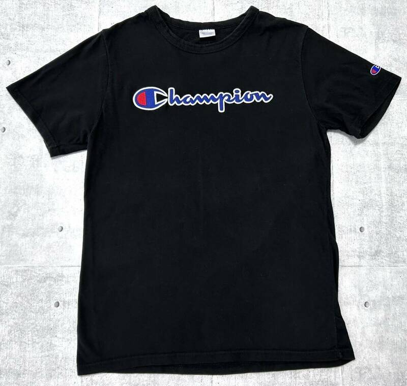 Champion センターロゴ 刺繍 Tシャツ 半袖 レディース チャンピオン　　ビッグ デカロゴ Cマーク ブラック メンズS位 ユニセックス 柳9890