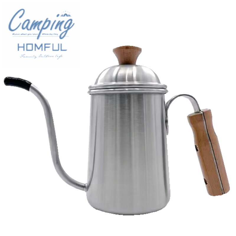 ★HOMFUL★ヴィンテージ ステンレス コーヒードリップポット★650ml★アウトドアケトル★キャンピングケトル★直火 IH対応★やかん★４