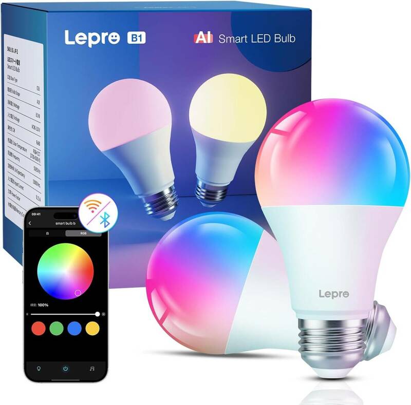 Lepro B1 AI スマート電球 LED電球 E26 Alexa対応 AI生成光 音声対応 音楽連動 スマートライト 60W形 806lm 