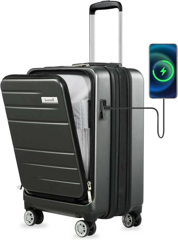 キャリーケース 機内持ち込みスーツケース フロントオープン USBポート付き