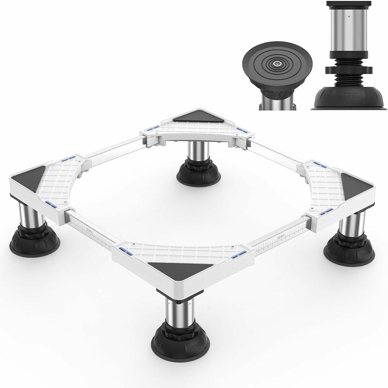 DEWEL 洗濯機 台 冷蔵庫置き 台 大吸盤脚 15-17CM高度調節 安定性が高 増大増高ジャッキ付き 耐荷重約500kg 伸縮式 幅/奥行44.5～70cm 