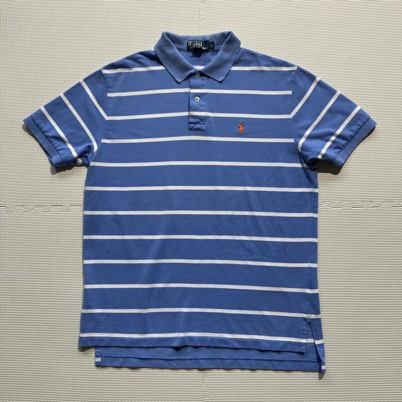 Polo by Ralph Lauren ラルフローレン ボーダー ポロシャツ 半袖 水色白 L