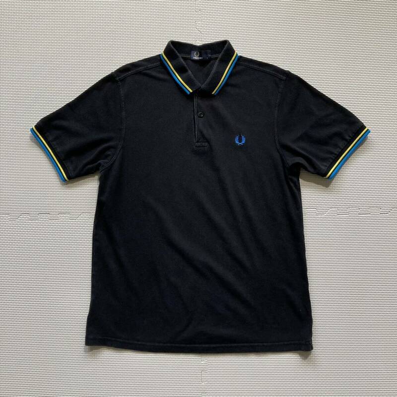 FRED PERRY フレッドペリー ライン入り ポロシャツ 半袖 ブラック L