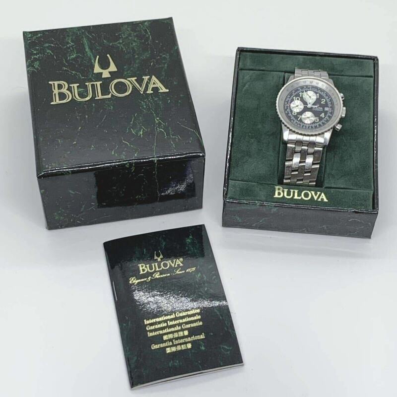 BULOVA ブローバ メンズ 腕時計 クロノグラフ クォーツ 黒文字盤 箱付き 付属品あり 動作未確認