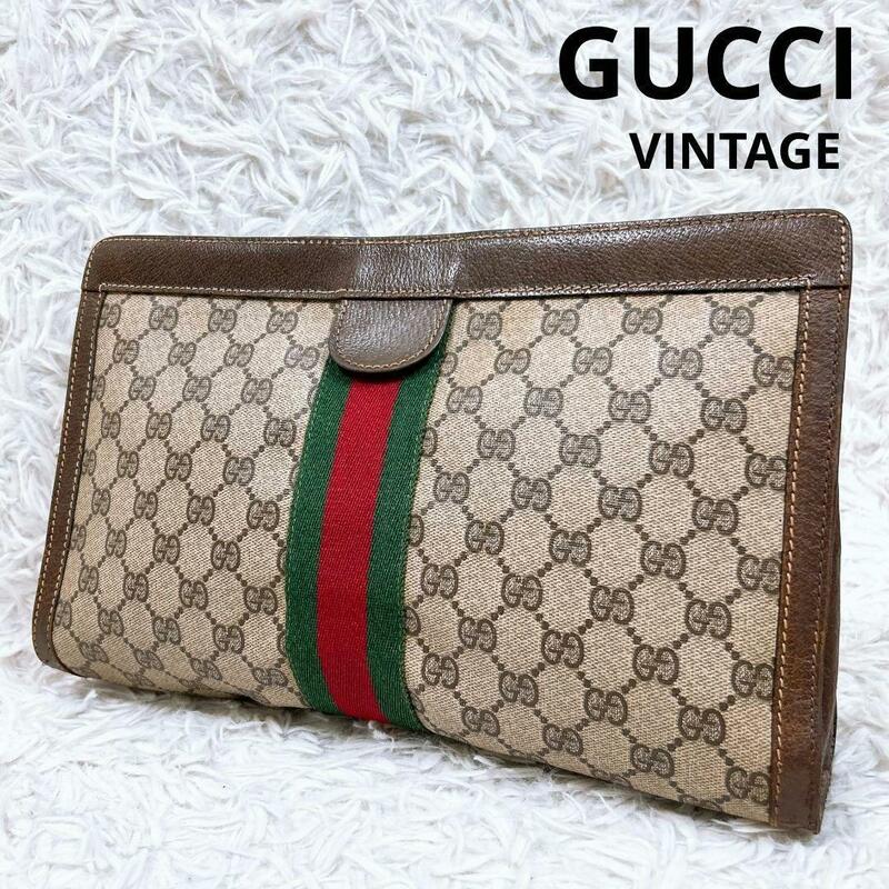 GUCCI オールドグッチ シェリーライン GGスプリーム クラッチバッグ セカンドバッグ ブラウン×ブラウン 