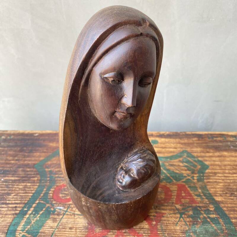 【USA vintage 】The Virgin Mary & Jesus Christ 聖母マリア イエスキリスト 木製 像 彫刻