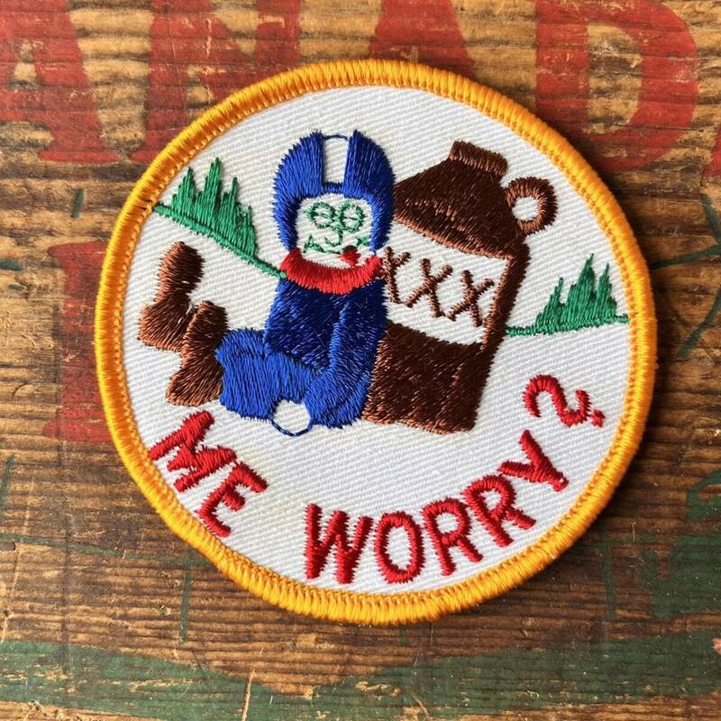 【USA vintage】ワッペン　ME WORRY？　心配してる？　刺繍ワッペン　70年代　アメリカ　ビンテージ　パッチ