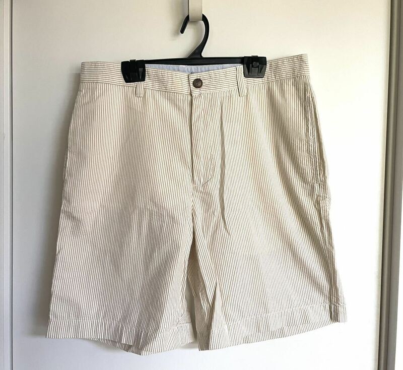 新品未使用★J. Crew ジェイクルー★メンズ 米国サイズ 32★シアサッカー ベージュ ストライプ★ショートパンツ★綿100%★香港製