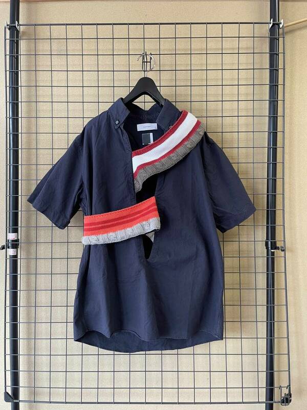 【FACETASM/ファセッタズム】Knit Docking Slit Pullover Shirt Sleeve Shirt NAVY ニット ドッキング スリット プルオーバーシャツ