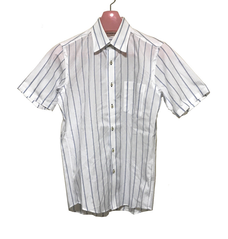 ☆ 美品 ユニクロ DRY NON IRON SHIRT ドライ ノン アイロン 半袖シャツ 白地にブルー ストライプ Mサイズ 送料 185円