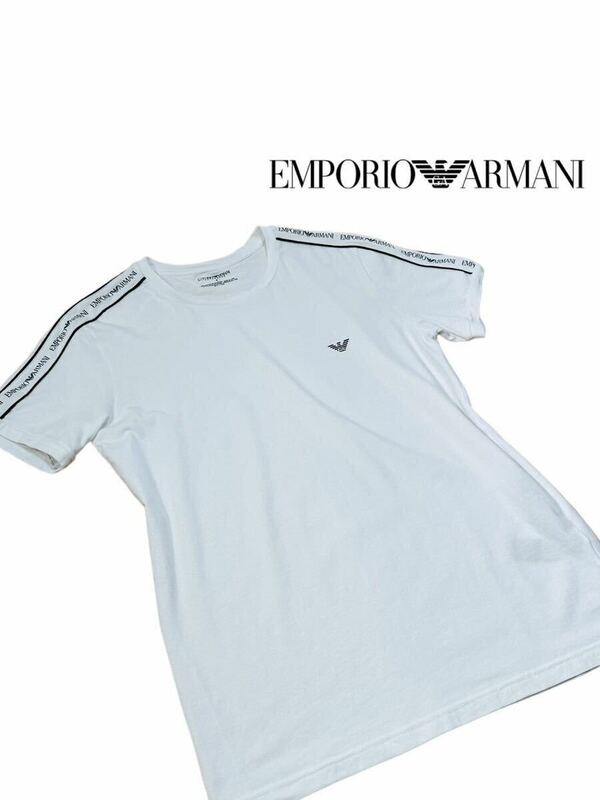 【希少デザイン】新品同様◆ EMPORIO ARMANI エンポリオ アルマーニ ◆ 半袖 Tシャツ トップス ロゴラインデザイン サイズ S相当