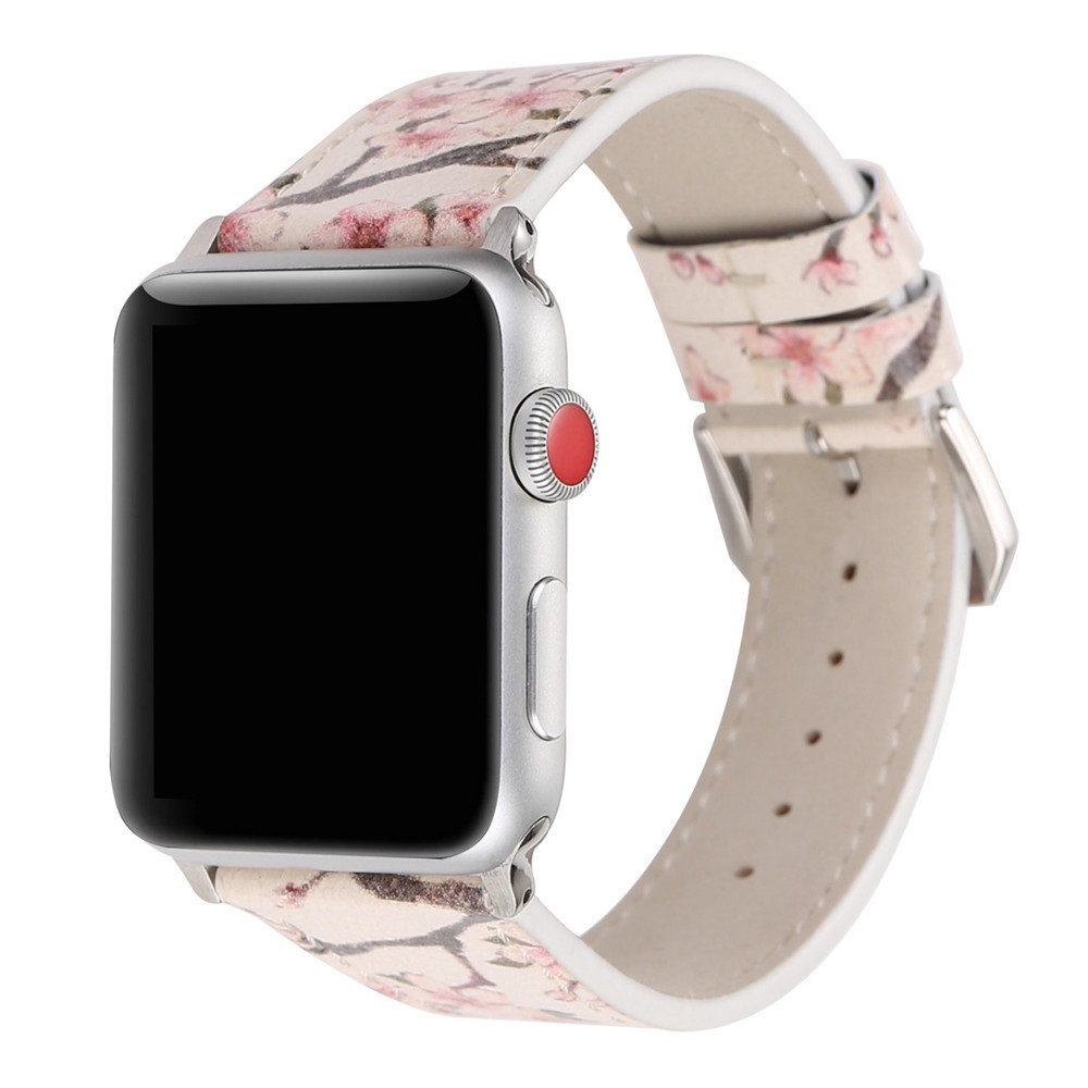 Apple Watch用レザーベルト 花柄(白×桜) 38mm 1/2/3/4対応 送料無料