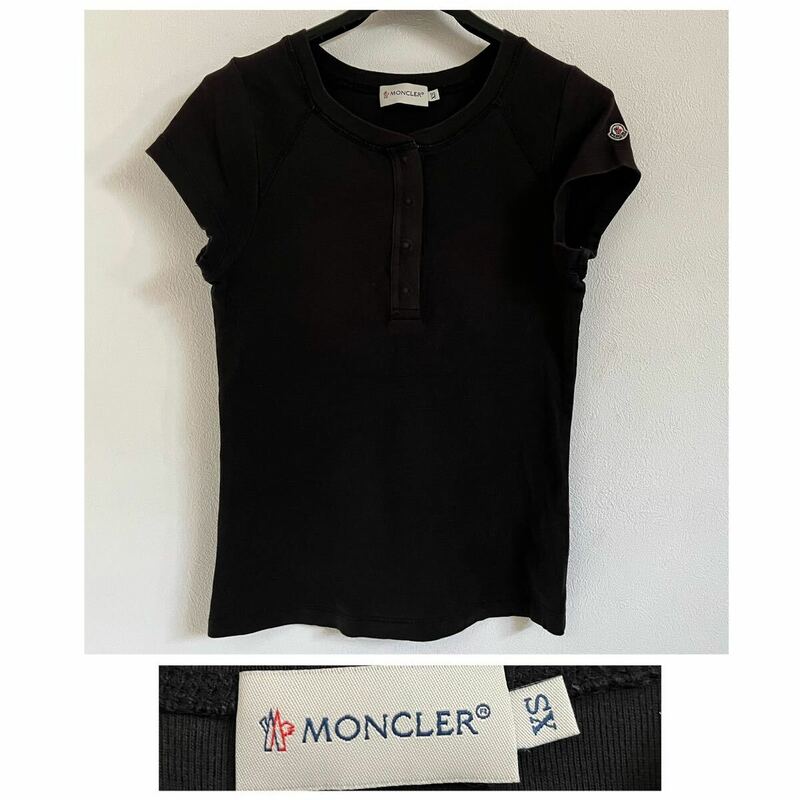 MONCLER モンクレール 半袖 Tシャツ ロゴ ブラック　XS ヘンリーネック　クルーネック　2way 黒　フレンチスリーブ　