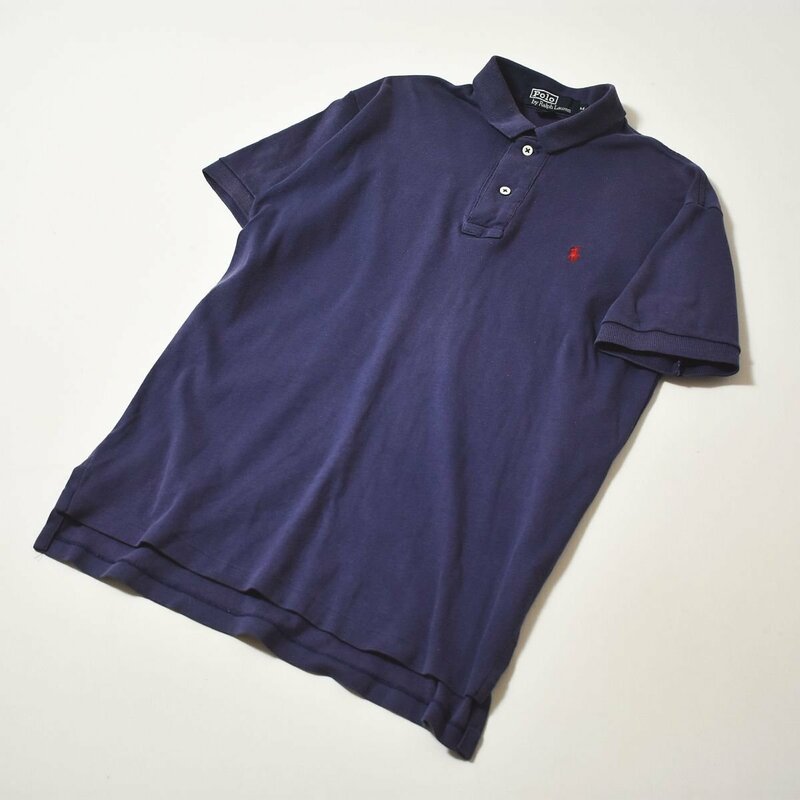 ★90s USA製 ヴィンテージ ラルフローレン Polo by RalphLauren コットン 半袖 ポロシャツ M ネイビー アメリカ製 ビンテージ 古着★