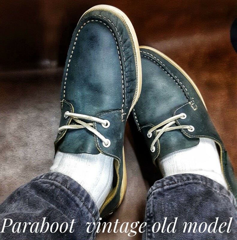 最値!希少ヴィンテージ旧モデル!スペイン製!希少生産終了モデル!パラブーツ(Paraboot)最上位オールカウレザー デッキ シューズ!緑 26cm相当