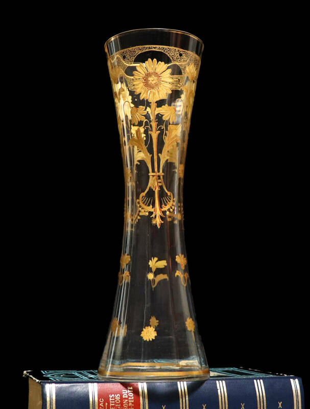 オールド・バカラ (BACCARAT) 1900年頃 24金彩&エナメル彩 大型 花瓶 27.8cm 壺 花器 フラワーベース ゴールド アンティーク 春海商店