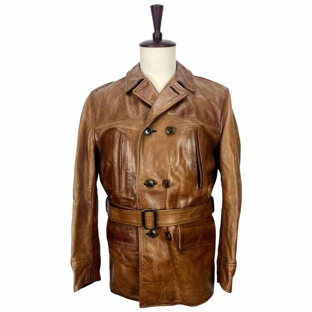 80's AERO LEATHER エアロレザー　ヴィンテージ レザージャケット レザーカーコート モーターサイクルジャケット ダブルブレスト 38