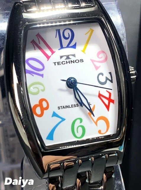 新品 テクノス TECHNOS 正規品 腕時計 アナログ腕時計 クオーツ ステンレス 3気圧防水 3針 トノー型 ホワイト マルチカラー プレゼント