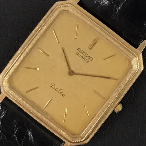 セイコー ドルチェ 10K + SS クォーツ 腕時計 メンズ ゴールドカラー 未稼働品 社外ベルト 6730-5160 ブランド小物