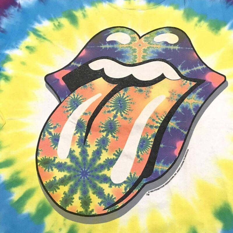 【レア/名作】90s ローリング ストーンズ Tシャツ タイダイ レインボー ROLLING STONES ビンテージ シングル ステッチ バンドT 舌 送料無料