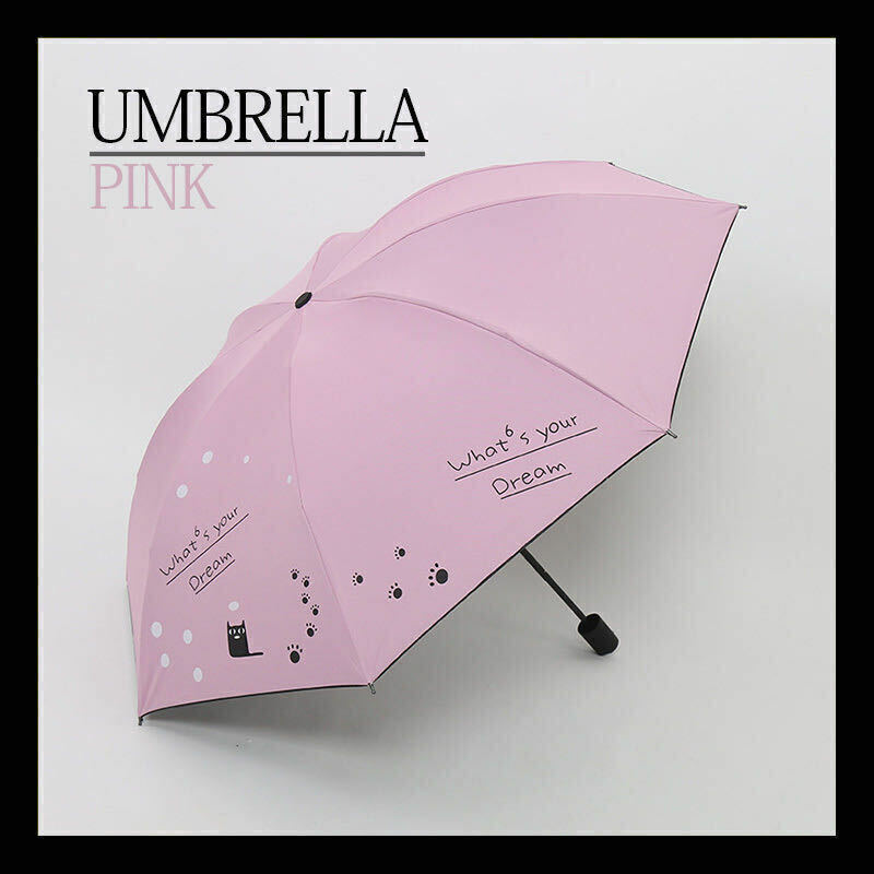 ★ピンク★ ネコ柄　晴雨兼用 梅雨 傘 日傘 雨傘 紫外線対策　折りたたみ傘 猫