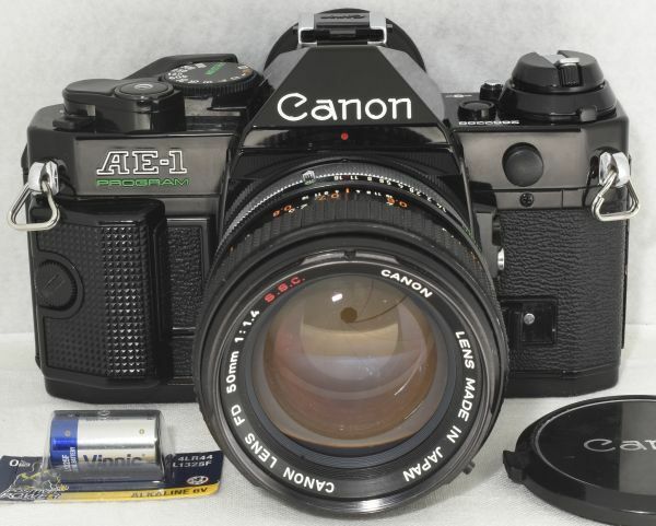 【整備/性能測定済】Canon AE-1 PROGRAM ブラック＋FD50mmF1.4 S.S.C.「oマーク」_P,S,機能OK(2662288_134)