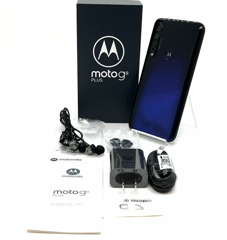 美品 moto g8 plus XT2019-1 SIMフリー コズミックブルー 64GB Motorola スマホ本体 送料無料 Y49MR