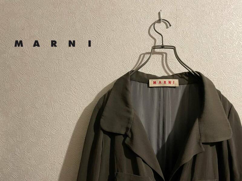 ◯ イタリア製 MARNI オープンカラー ベルテッド コート / マルニ ギャバジン トレンチ ブラウングレー 38 Ladies #Sirchive