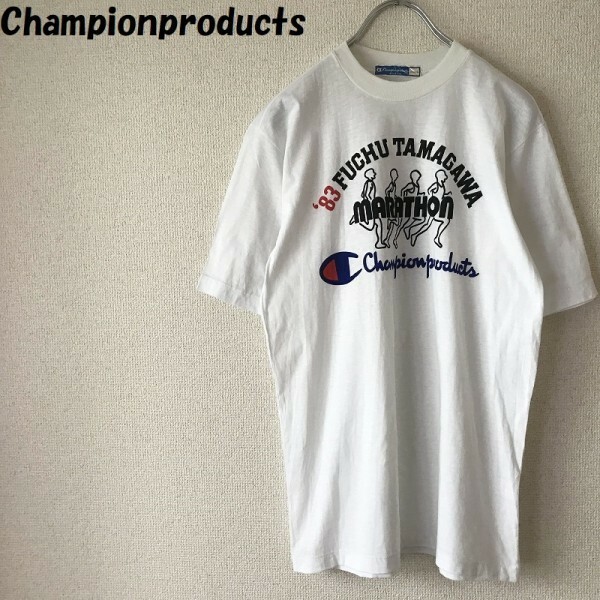 【人気】Championproducts/チャンピオン '83 府中-多摩川マラソンTシャツ ホワイト サイズM/2846