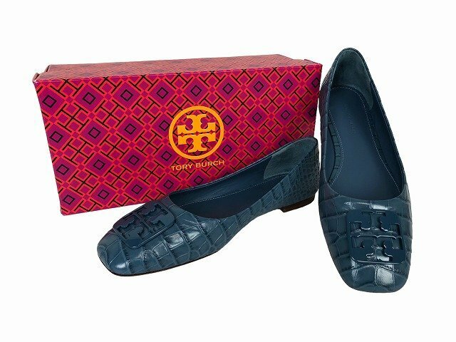 TORY BURCH / トリーバーチ フラットシューズ クロコ型押し 定価 46200 23.5cm 139656 サイズ : US6.5 デニムブルー