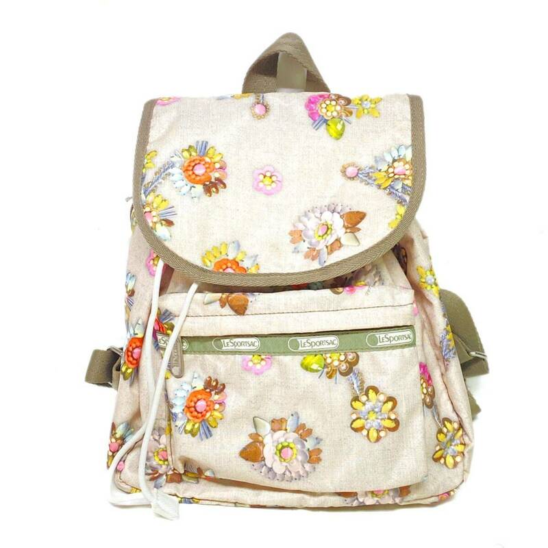 ♪ LeSportsac VOYAGER BACKPACK ボイジャーバックパック レスポートサック リュックサック 花柄 フラワープリント ベージュ 巾着リュック