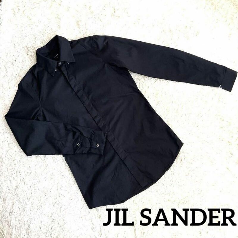 JIL SANDER ジルサンダー ドレスシャツ 長袖 比翼ボタン イタリア製 長袖 イタリア製 ブラック 漆黒 コットン100% メンズ　サイズS