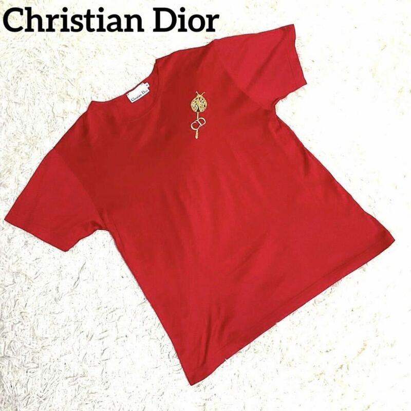 希少Christian Dior Tシャツ カットソー 半袖 CDロゴ刺繍てんとう虫　刺繍　ヴィンテージ　レッド　レディース