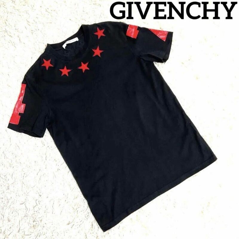 GIVENCHY ジバンシー パリスTシャツ スターパッチ ワッペン ナンバリング サイズ大きめ ワッペン 黒 カットソー トップス メンズ M