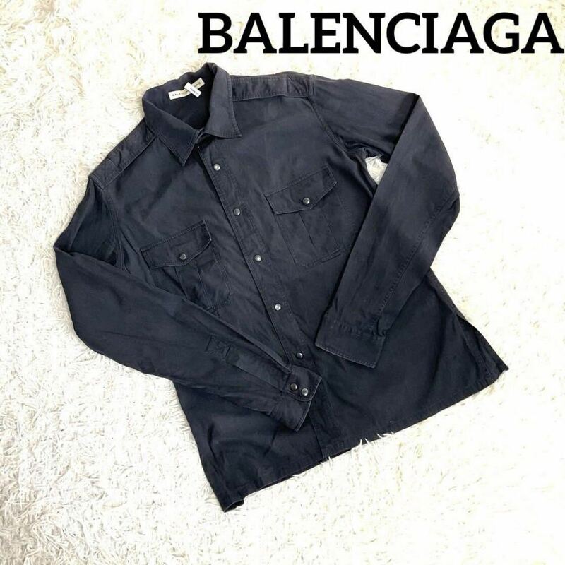 BALENCIAGAバレンシアガYシャツ 長袖 ミリタリーシャツ イタリア 製黒 フォーマル ワイシャツ ネルシャツ トップス メンズ サイズL