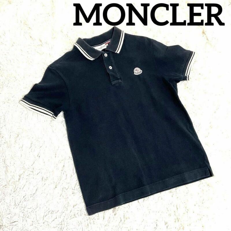 MONCLER モンクレール ポロシャツ トリコロール 半袖 ワッペン ワンポイント プリントロゴ S ブラック メンズ