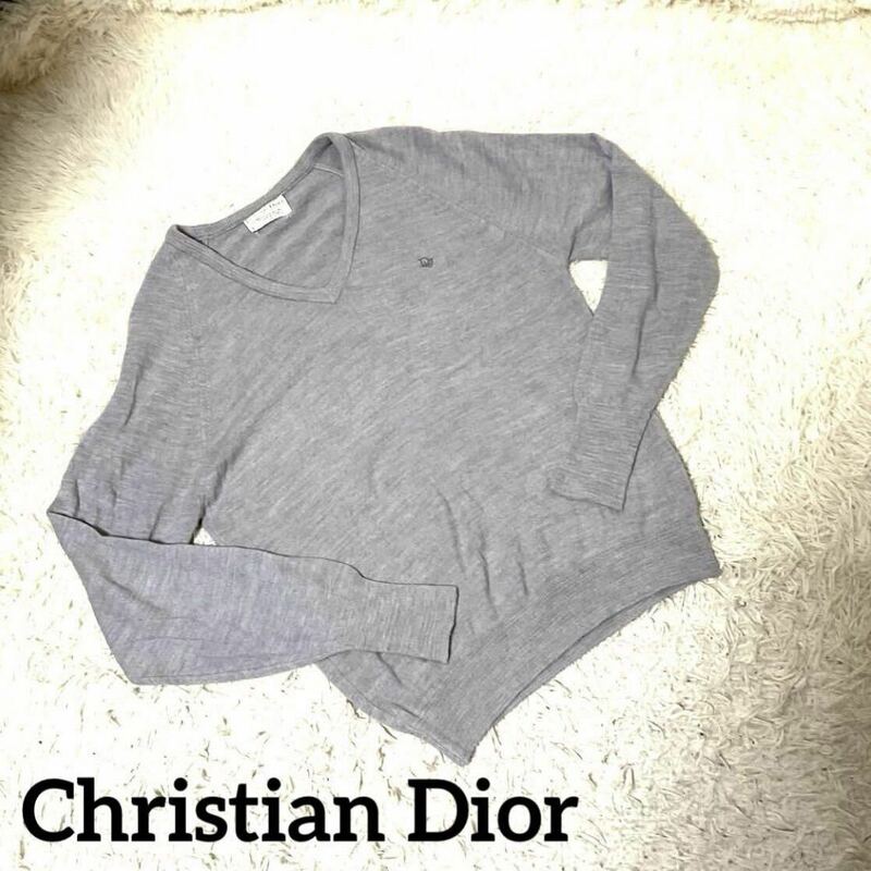 Christian Dior 長袖ニット セーター 刺繍ロゴVネック 薄手霜降り