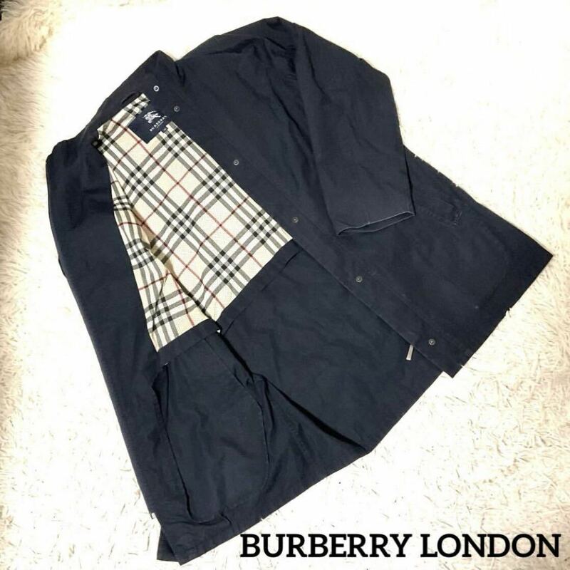 BURBERRY LONDON ノバチェック ステンカラーコート バルマカーンコート トレンチコート　比翼　ネイビー　レディース　L