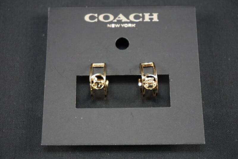 ★パケット発送/同梱不可【B送400円】347　COACH　コーチ　フープピアス　透かし　直結ポスト　ゴールメッキ　ゴールド