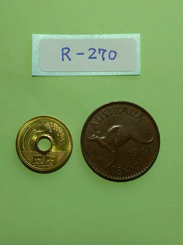 外国コイン　イギリス領 （英領）オーストラリア　(Rー２７０)　ペニー硬貨　１９５１年　動物　カンガルー