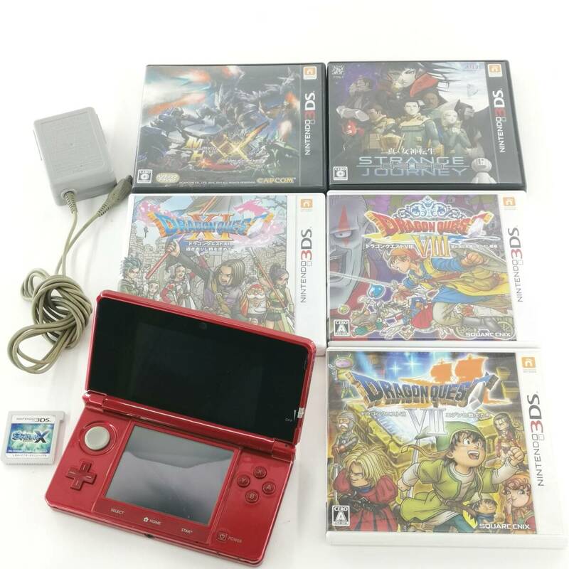 送料無料 任天堂 ニンテンドー 3DS レッド CTR-001(JPN) 本体 ソフト まとめセット 初期化/動作確認済み ポケモン ドラクエ モンハン#12989