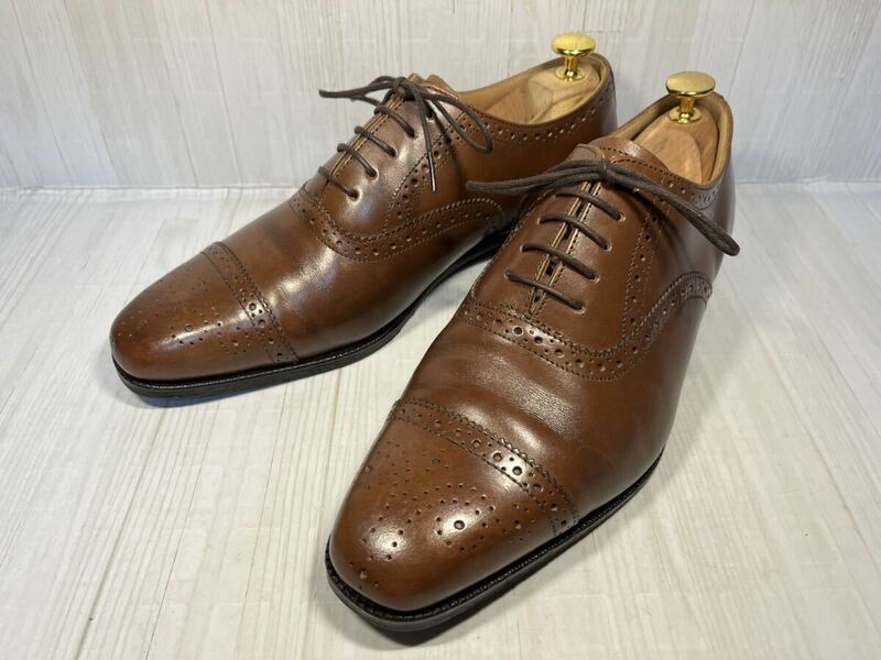 美品☆ ONLY別注 メルミン ストレートチップ セミブローグ UK7≒25.5cm ブラウン MEERMIN 革靴