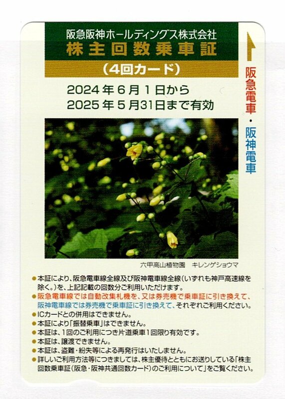 阪急阪神　株主優待　乗車証　4回カード　2025年5月31日まで